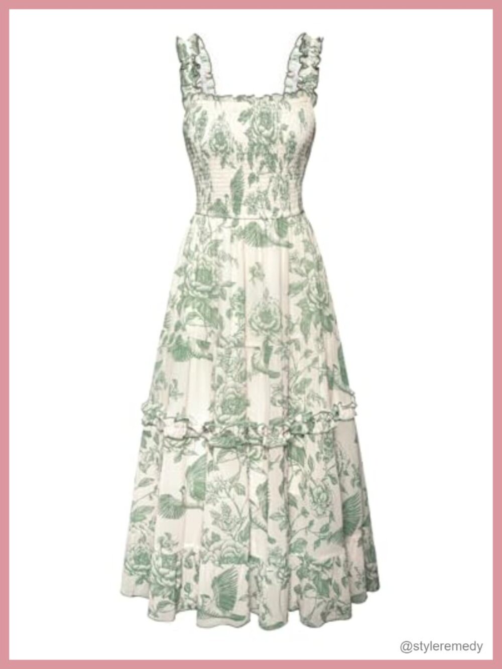 Floral Sundress Square Neck Smocked Bodice Spaghetti Strap A-Line Ruffle